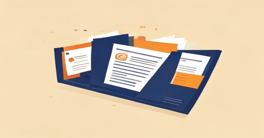 Ilustración de qué incluye una auditoría SEO técnica: carpeta abierta con páginas de reporte desplegadas